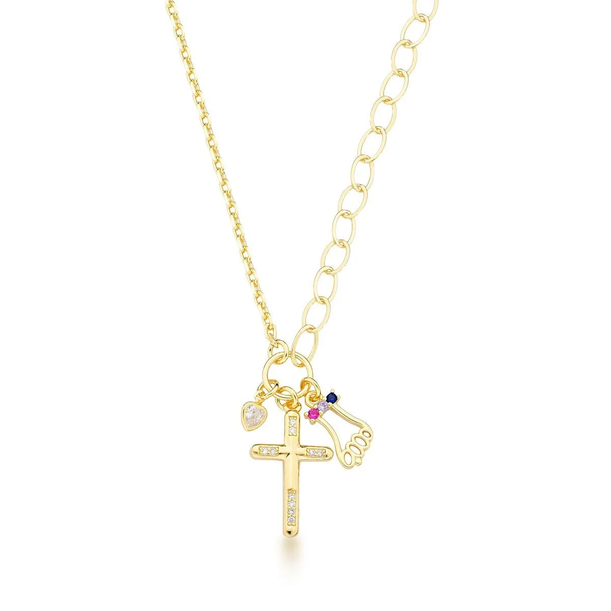 Colar com Crucifixo e dois tipos de elos Banhado a Ouro 18k