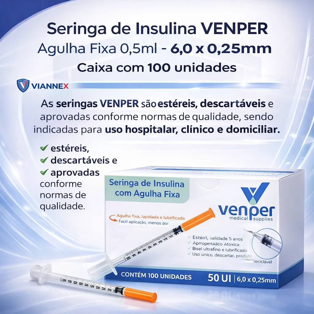 Seringa Insulina 0,5ml U.l C/ag 0,6 X 0,25 Mm - Venper