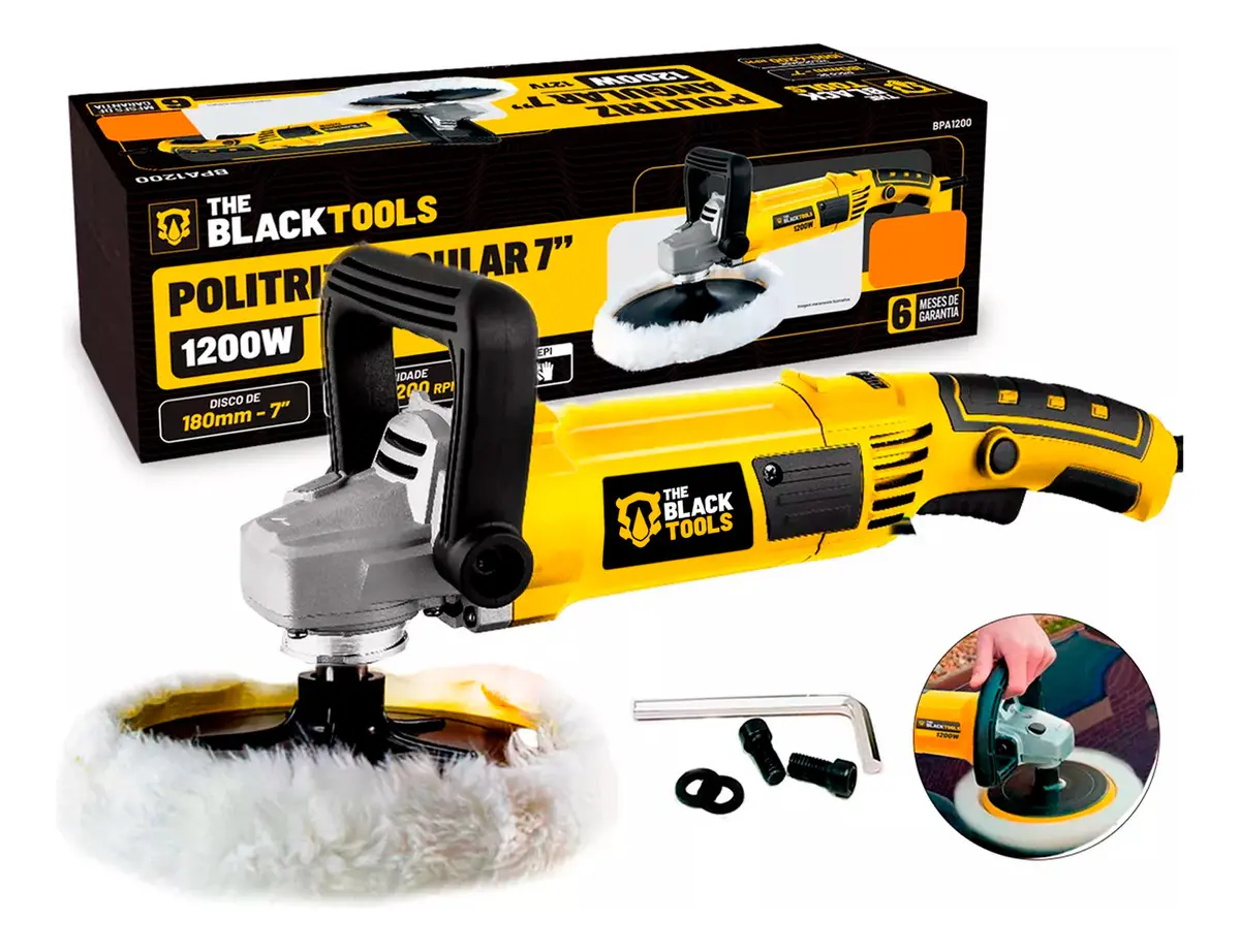 Politriz Angular Automotiva 7 Polegadas 1200w Bpa1200 The Black Tools Amarelo 220v