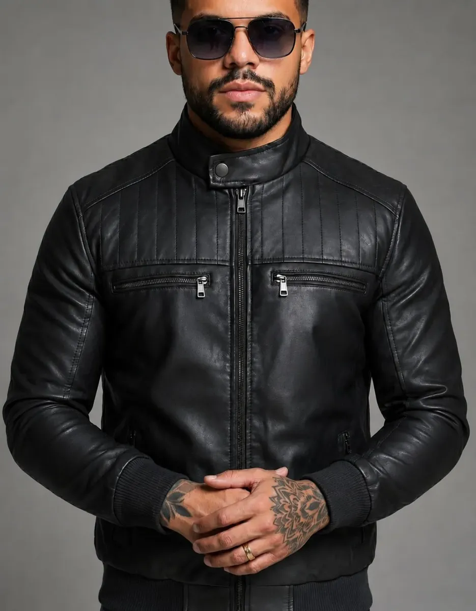 Jaqueta Couro Masculina Motoqueiro Impermeavel Inverno Frio Preto M Lisa