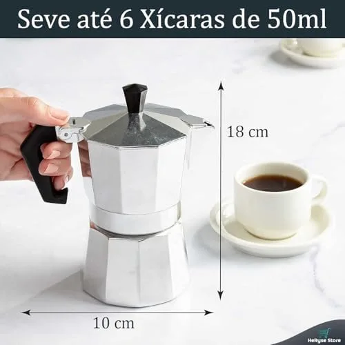 Cafeteira Italiana de Alumínio com Alça – para 6 e 9 Xícaras de Café Expresso Moka, Prata, (6 Xícaras (300ml))