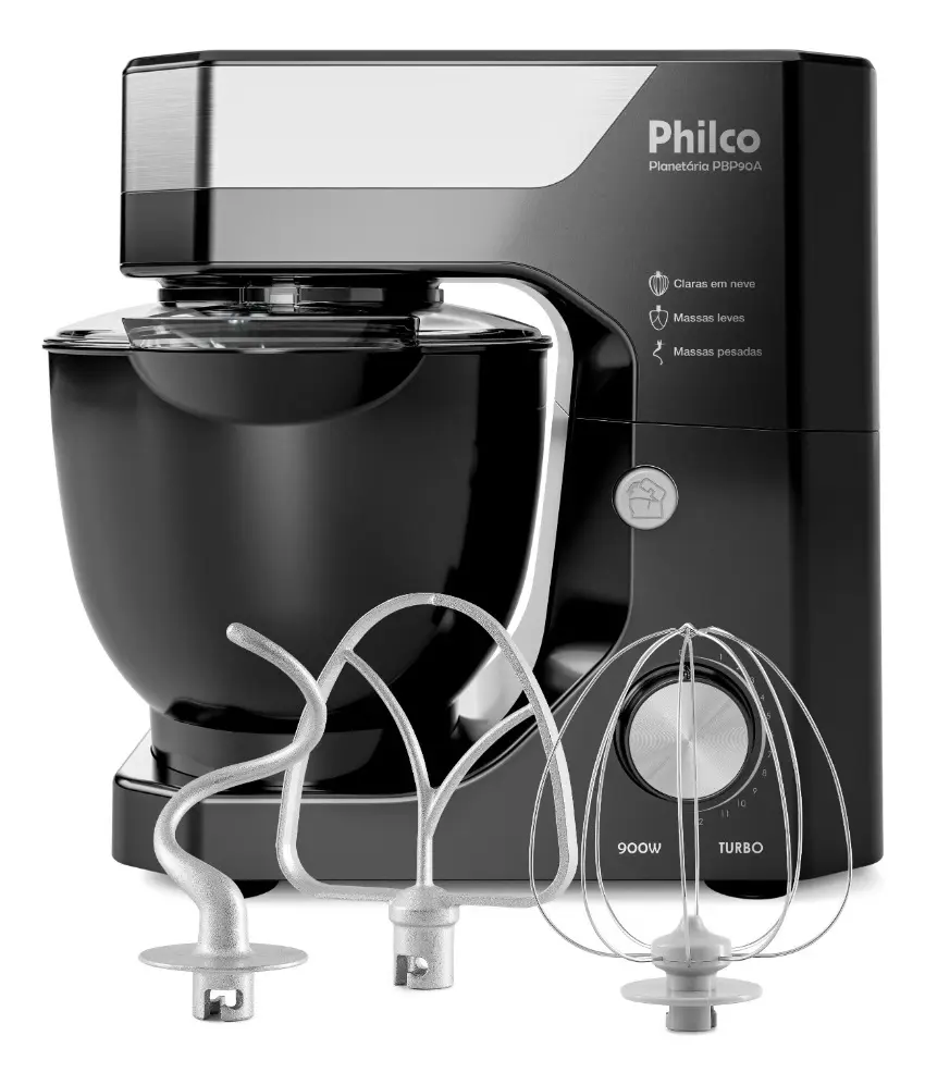 Batedeira Planetária Philco 900w 5l Preta 12 Velocidades Turbo Pbp90a Preto 220v 60