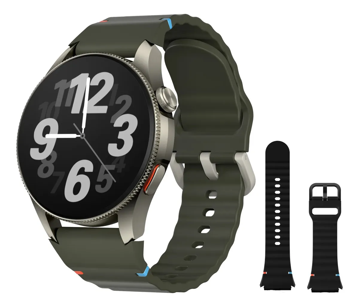 Smartwatch Aurafit Trek 2 Com Gps Resistente À Água 3atm Titânio Mesh Preto/verde