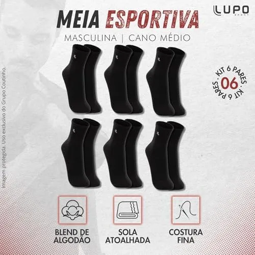 Kit 6 Pares Meias Lupo 3245 Cano Médio Algodão - Sortido