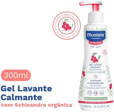 Gel Lavante Calmante Mustela, 300ml, para Pele Muito Sensível, Corpo e Cabelo de Bebês e Crianças, Sem Fragrância