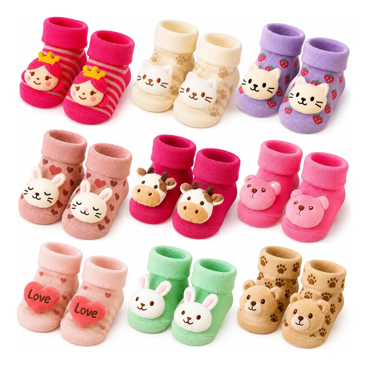 Kit 04 Pares Meia Bebê Bichinho Infantil Inverno Pelúcia 3 D