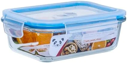 Gato Panda Kit 6 Potes de Vidro Hermético 640ml Borossilicato com Tampa 4 Travas – Recipiente Retangular para Marmita, Micro-ondas, Forno e Freezer – Armazenamento de Alimentos – Sem BPA