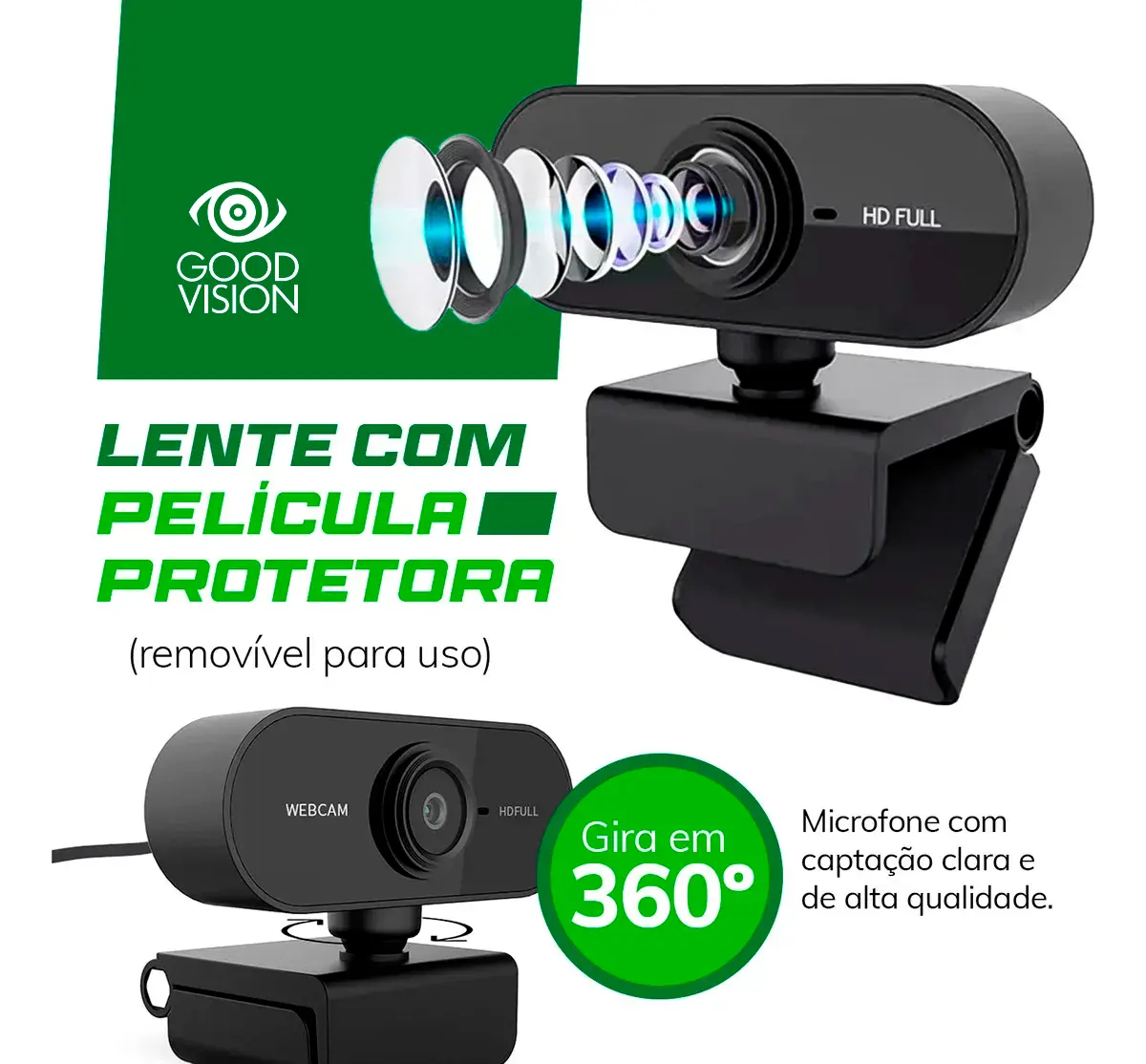 Webcam Camera Full Hd Zoom 1080p 360 Graus Videoconferencia Streamcam Web Cam Entrada Usb 2.0 Com Microfone- GoodVision