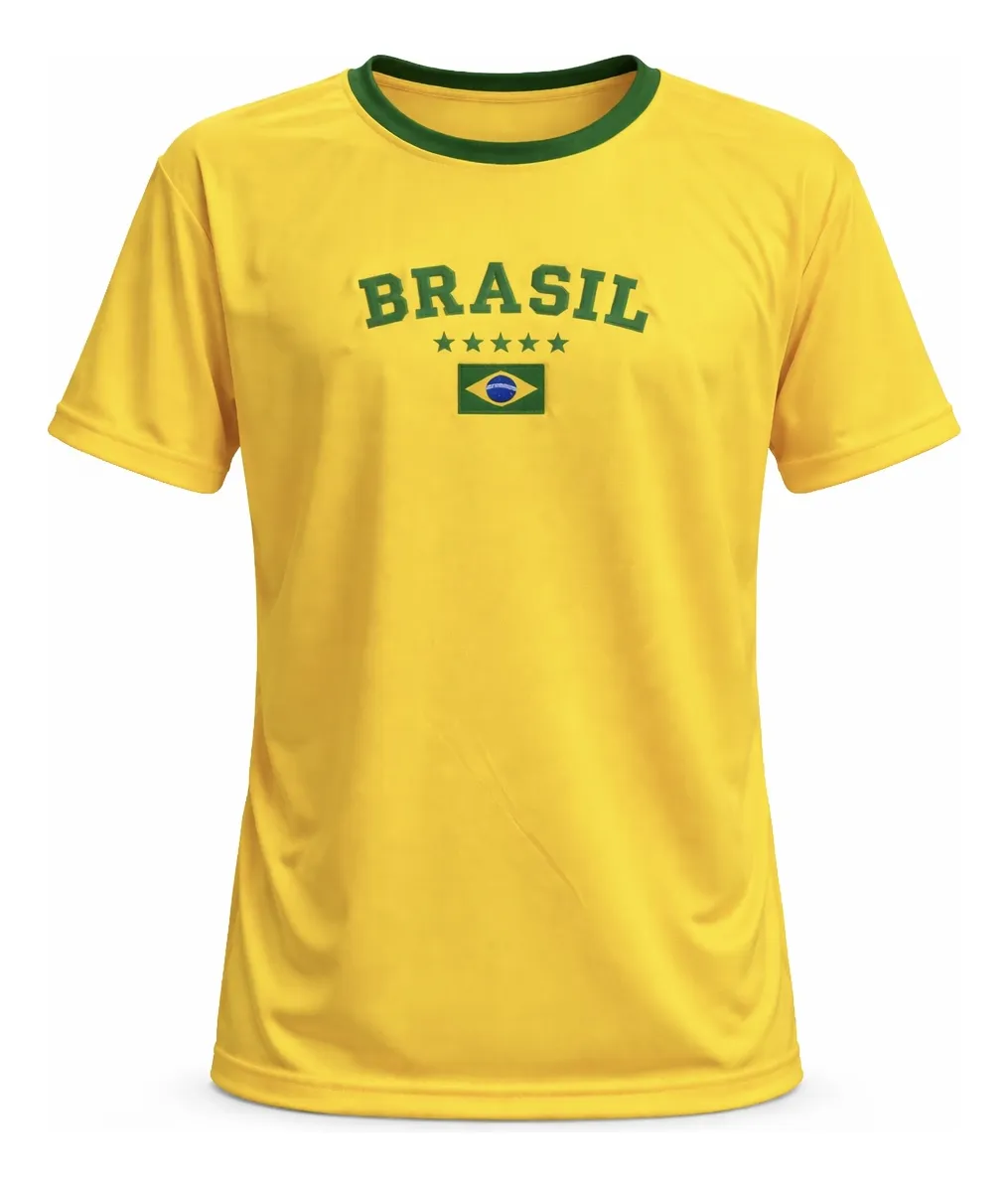 Camiseta Dry Fit Bordada Brasil Casual Esportiva Unissex