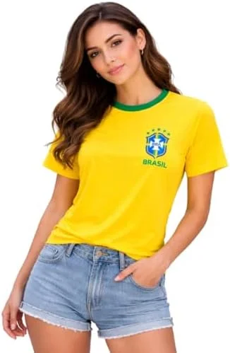 Camiseta Dry Feminina Brasil Seleção Brasileira Gola Redonda Estampa Brsão