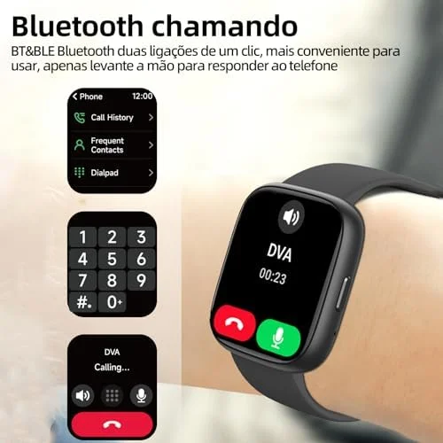 Bettdow SmartWatch, relogio smartwatch com Ecrã tátil e Alexa, à prova d'água IP68, relogio feminino e masculino, com 100+ modo esportivo e recebimento de notificações(preto)