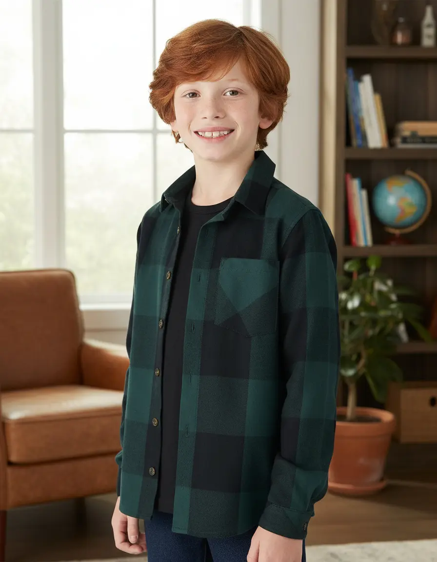 Camisa Xadrez Infantil Menino Juvenil Longa Bolsos Flanelada