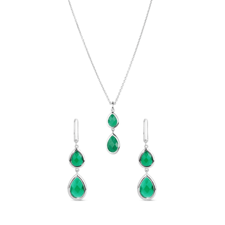 Conjunto Brinco Ivy em Prata 925 com Ágatas Verdes