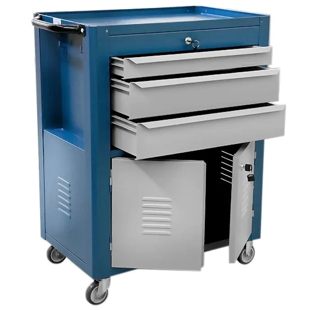 Carrinho para Ferramentas Fechado com 03 Gavetas 02 Portas Azul C-06 FERCAR-65