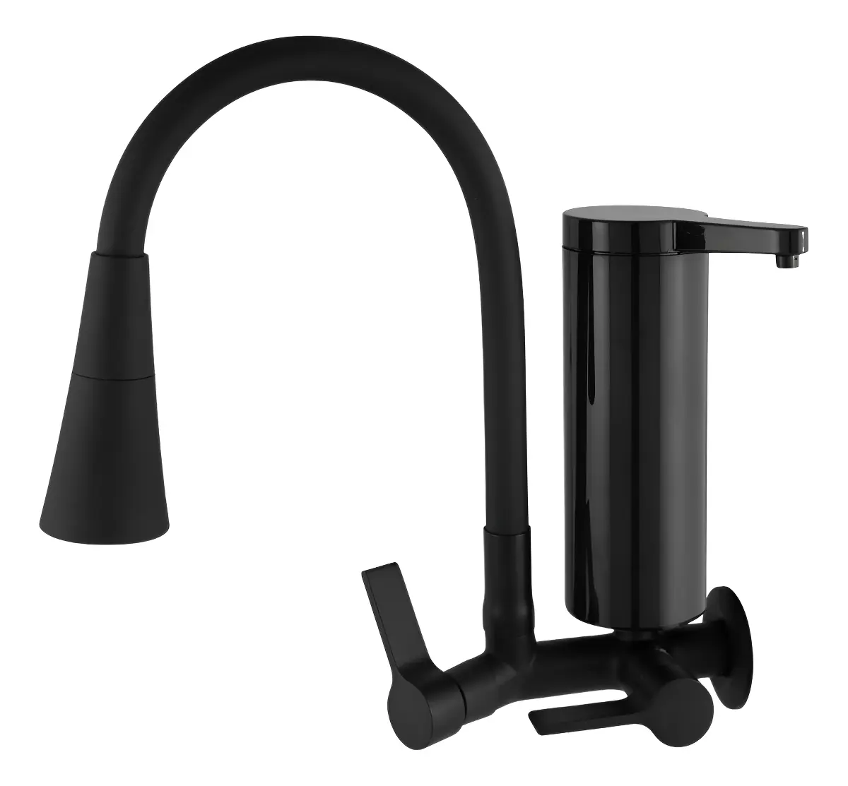 Torneira Cozinha Metal Com Filtro Gourmet Parede 2 Jatos Acabamento Brilhante Cor Preto