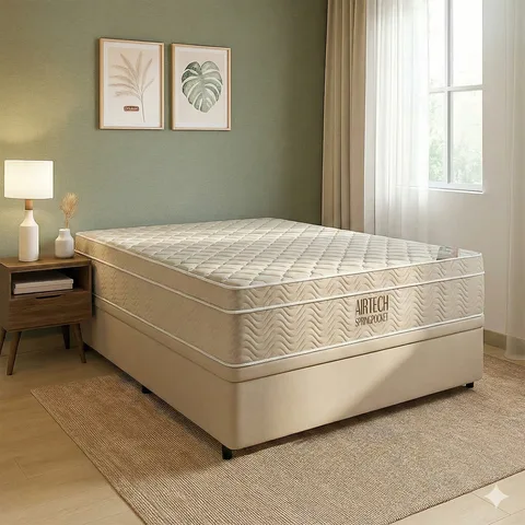Cama Box Baú Casal e Colchão Ortobom Airtech 138x188cm