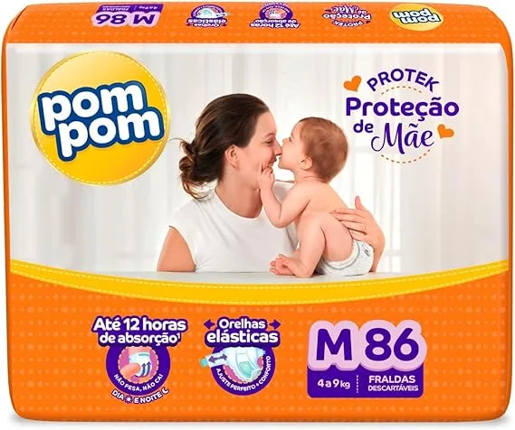 Fralda Pom Pom Protek Proteção de Mãe Hiper M 86 Unidades