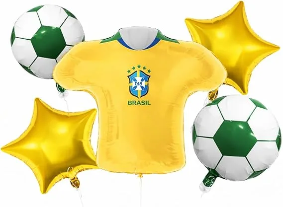 Balões Brasil Futebol Decoração Festa – Camisa Brasil, Bola Futebol, Taça Champion, Balão Redondo 24” – Tema Copa Aniversário Eventos (Kit Taça Champion Cartelado)