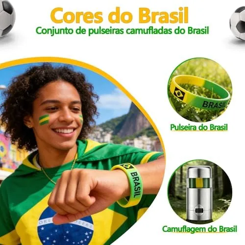 Kit Torcedor Brasil Copa do Mundo 2026 Completo 12 Peças – Bandeira 150x90cm, Corneta Retrátil, Pintura Facial, Tatuagem, Óculos, Pulseira, Bastões – Ideal para Festas e Churrasco