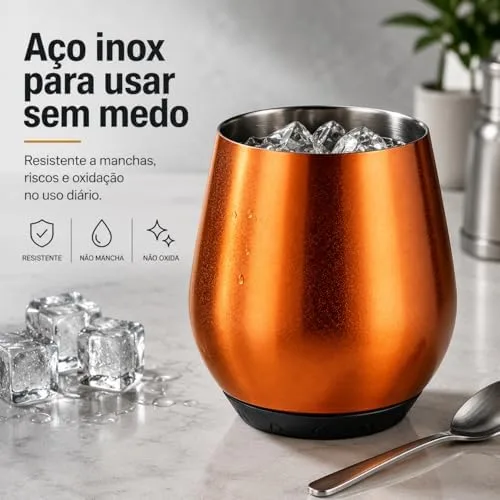 Taça Térmica Inox 2 em 1 Vinho Gin Drinks Cerveja 414ml Copo Térmico Haste Removível Aço Inoxidável Conserva Bebidas Geladas Isolamento Térmico Parede Dupla Cocktail Coquetel (PRETA)