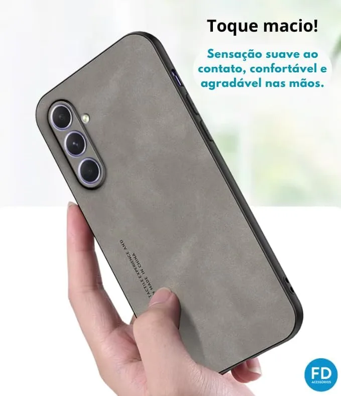 Case Capinha Capa para Galaxy S25 FE em Couro Camurça Premium Fosca Anti Impacto - FD Acessórios (Cinza Escuro)