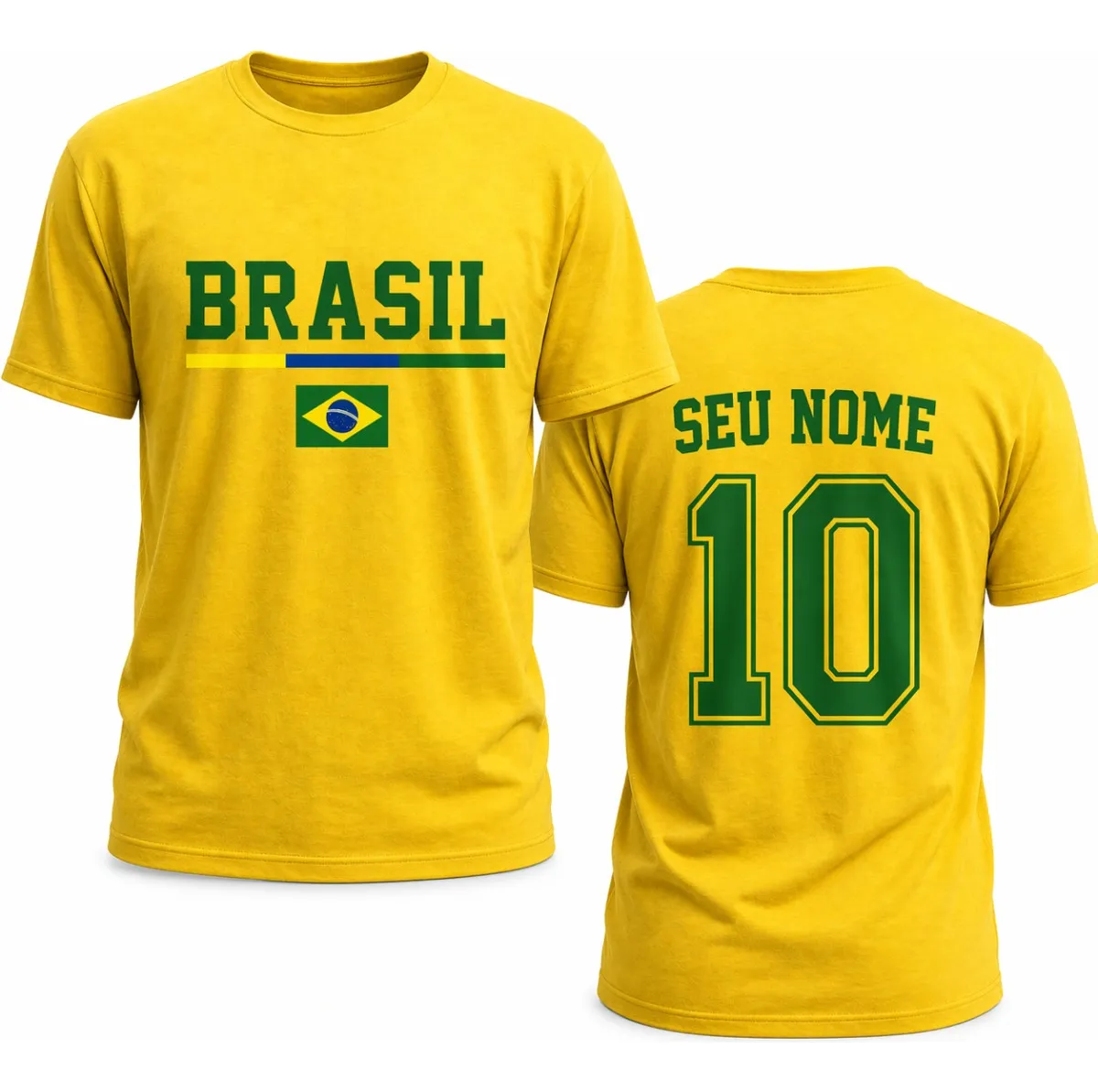 Camisa Brasil Personalizada Com Nome 100% Algodao Copa Hexa Amarelo G