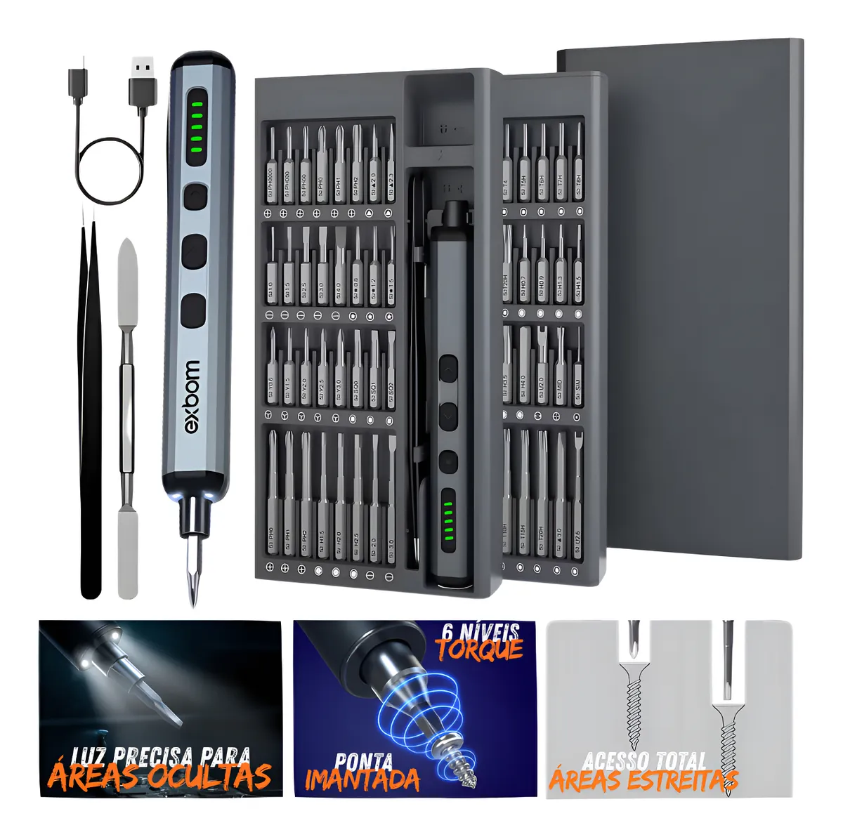 Kit Chave De Precisão Eletrica Fenda Parafusadeira 68 Em 1