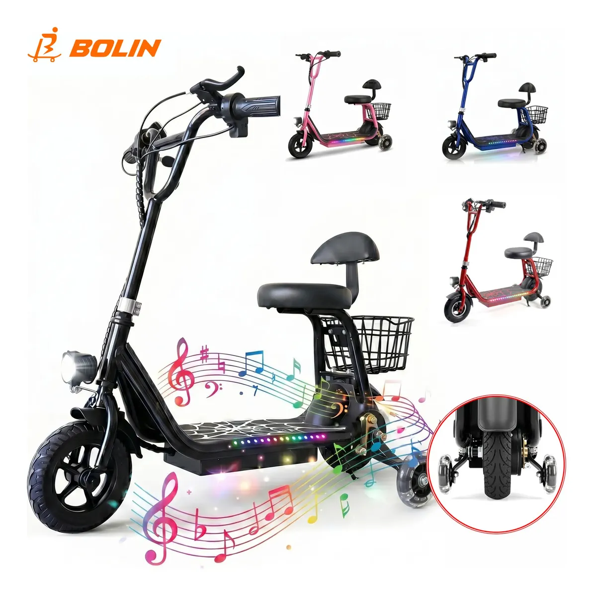 Bolin Xxh Pro Patinete Elétrico Infantil, Motor 300w, Autonomia 15km, Bluetooth, 3 Velocidades, Design De Aranha, Faixa De Luz Led Colorida, Pedais Alargados, Até 80kg, Ideal Para Meninos-preto