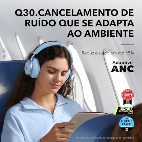 soundcore Space One da Anker, Fone de Ouvido Bluetooth 5.3 com ANC adaptivo, Headphone Gamer, Over-Ear, 60h de Bateria, Áudio Hi-Res LDAC, Controle via App, Chamadas Claras, Ajuste Confortável, Azul