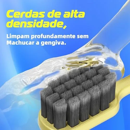 OralGos Escova de Dente Adulto, 5 Unidades, Cerdas de Carvão Ativo, Macia, Para Gengivas Sensíveis, Multi-Cores, Prática para Viagem e Uso Familiar