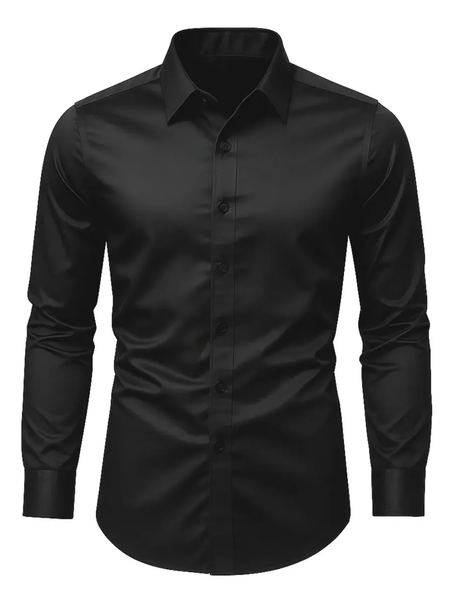 Camisa Social Masculina Slim Fit Premium Passa Facil Preto Liso G