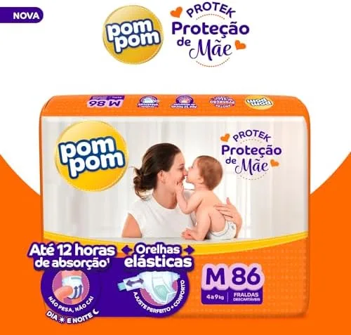 Fralda Pom Pom Protek Proteção de Mãe Hiper M 86 Unidades
