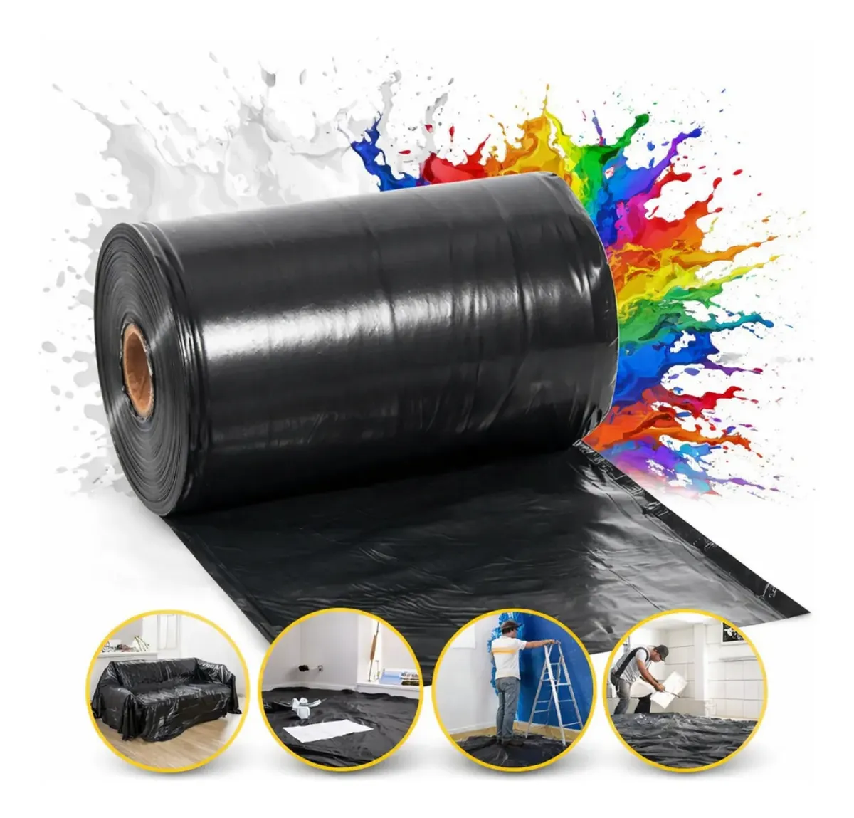 Rolo Lona Plástica Preta Bobina 4x100 Construção E Pintura