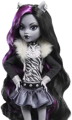 Monster High Doll, Clawdeen Wolf in Black and White, Reel Drama Collector Doll, Doll-Size and Life-Size Posters, Horror Flick Theme, Toys and Gifts, Multicolor (HKN28)