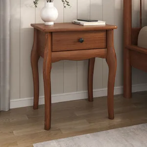 Mesa De Cabeceira Classica Pés Cabriolet 1 Gaveta Castanho L
