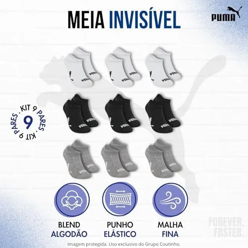 Kit 9 Pares Meia Puma Invisível Soquete Sapatilha Respirável Original