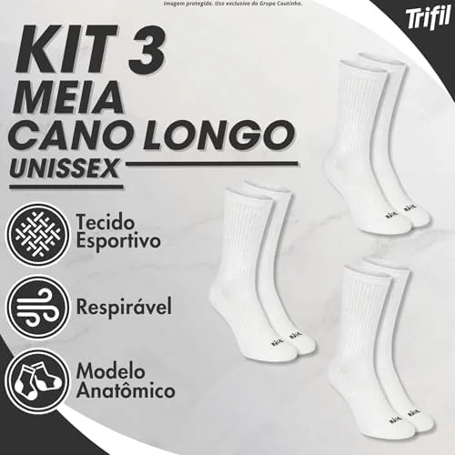 Kit 3 Pares Meia Corrida Poliamida Trifil Cano Alto Academia Esportiva Original