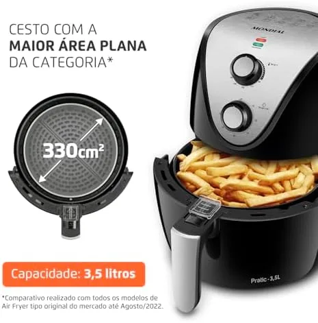 MONDIAL Fritadeira Sem Óleo Air Fryer 3,5L, Preto/Inox, 1500W, 110V - AF-30 I