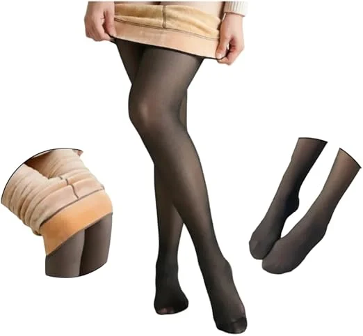 Meia Calça Térmica Feminina Translúcida Peluciada Forrada Para Inverno - Tamanho Único 36 ao 46 – Efeito Meia Fina Com Interior Térmico Aveludado – Alta Elasticidade e Confortável - Linha Premium