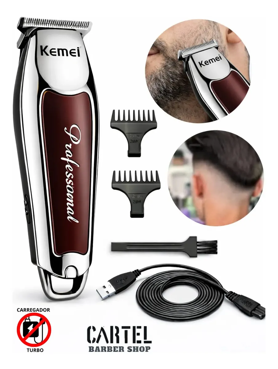 Máquina Profissional Cortar Cabelo E Barba Acabamento Sem Fio Prateado Com Marrom Bivolt 110/220 Prata Com Marrom