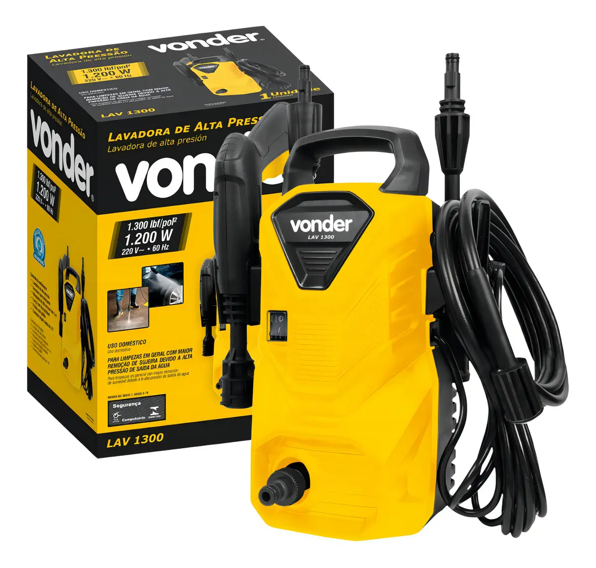 Lavadora De Alta Pressão Vonder Leve Lav 1300 90bar - Cor Amarelo-preto Frequência 60 Hz 127v