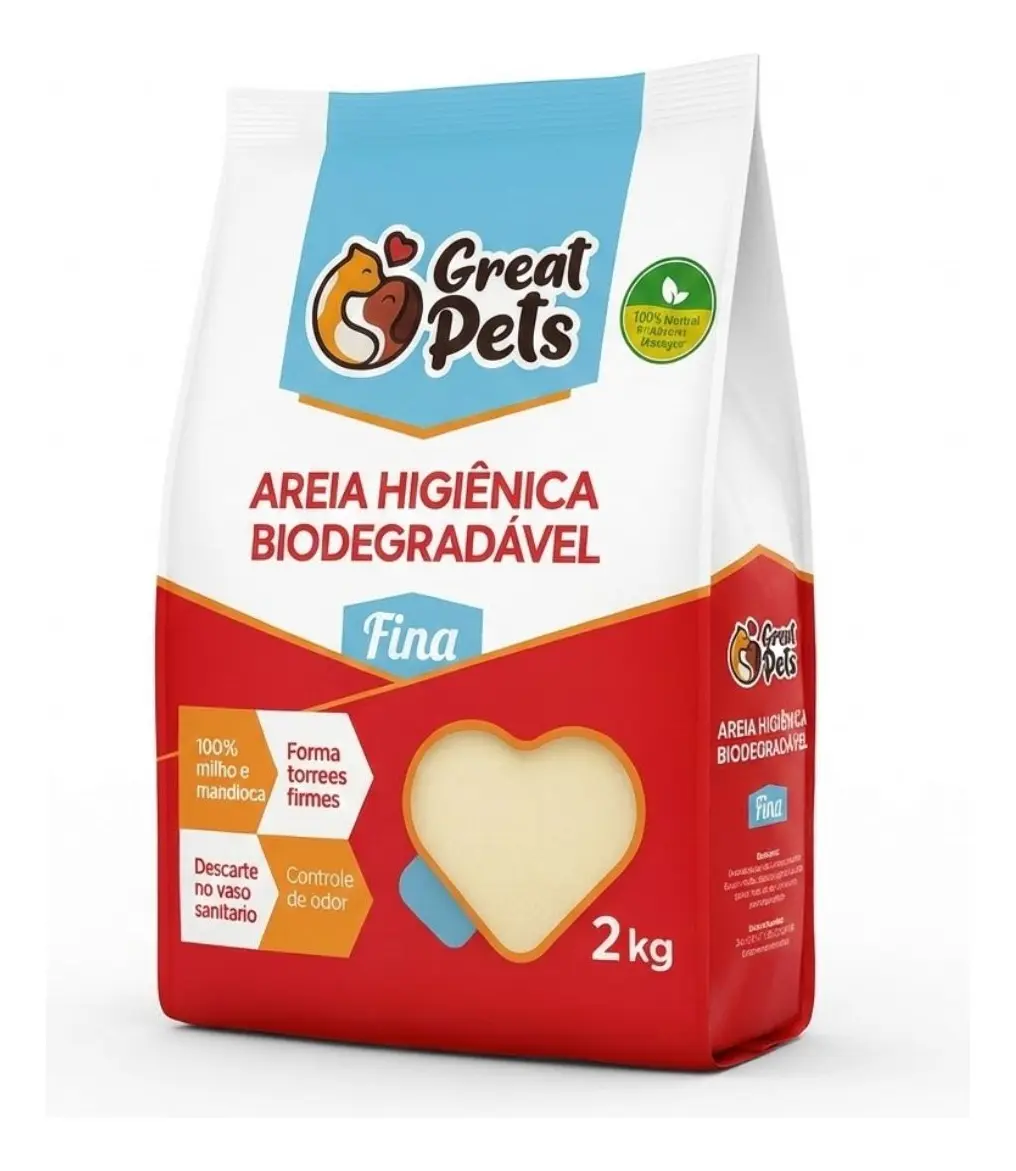 Areia Biodegradável De Milho E Mandioca Fina Great Pets 2kg