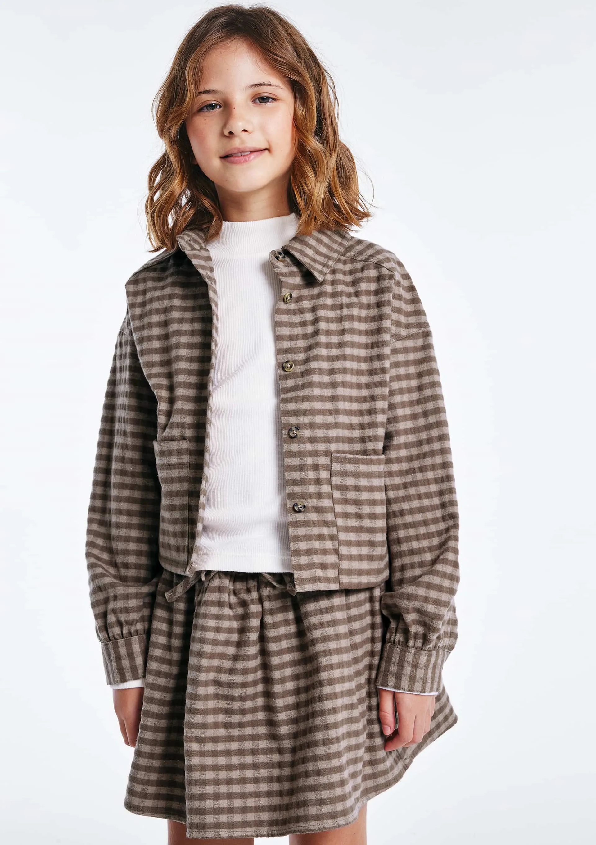 Camisa Infantil Menina Xadrez - Marrom