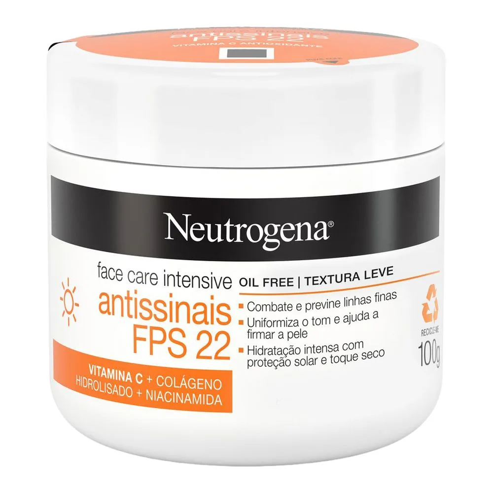 Creme Facial Neutrogena Antissinais Face Care Intensive Oil Free FPS22 100g - Drogarias Pacheco
