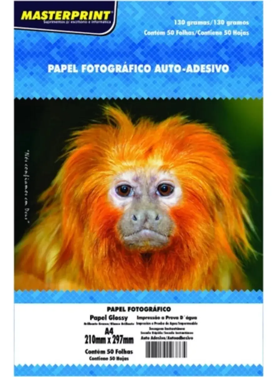 Papel Fotográfico Adesivo A4 Glossy 130g Masterprint 50 Folhas Branco