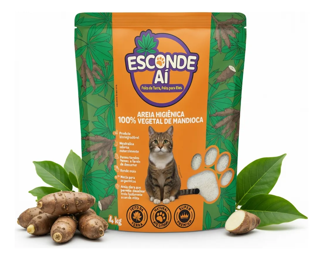 Areia De Mandioca Para Gatos 4kg Esconde Ai Biodegradável
