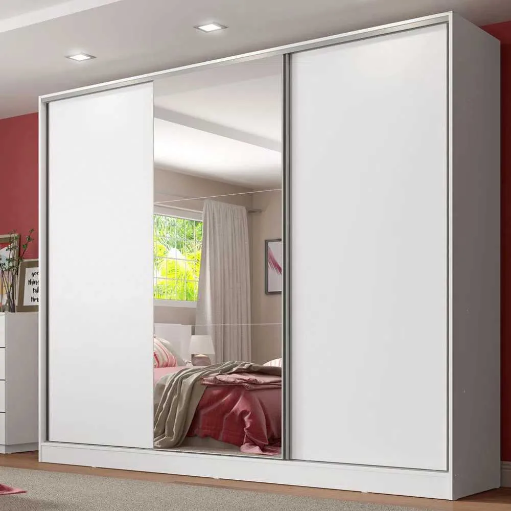 Guarda Roupa Casal 100% MDF com Espelho Madesa Royale 3 Portas de Correr