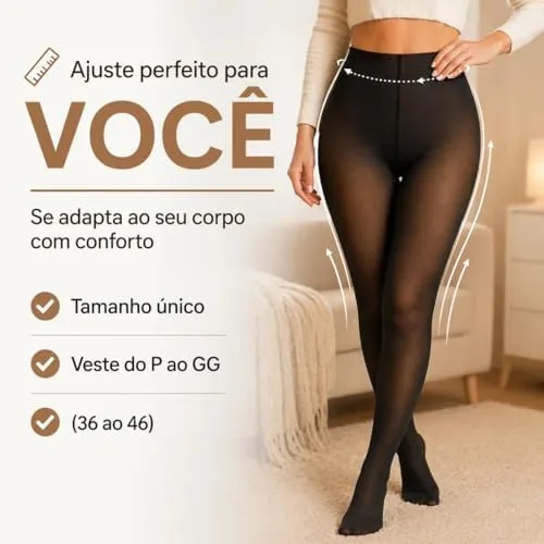 Meia Calça Termica Veludo Preta Translúcida Tamanho Único 36 Ao 44 Confortável Resistente Forrada Para Frio Extremo Inverno Feminina Casual