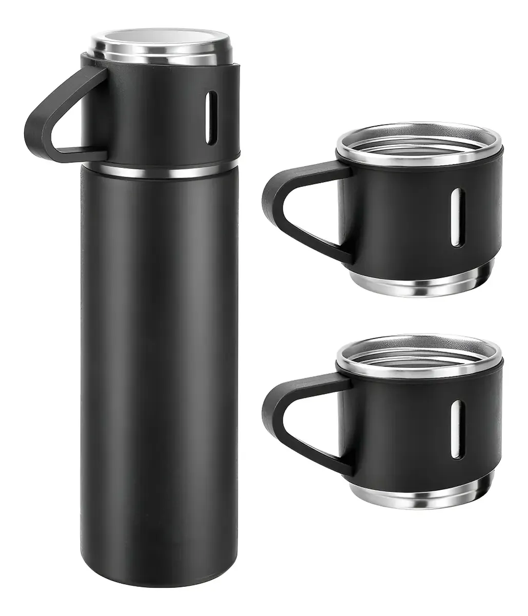 500ml Caneca Kit Garrafa Térmica Vacuum Bottle Inox + 3 Xíca
