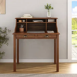 Escrivaninha Quarto Vintage 90cm Compacta 6 Nichos Madeira Ca